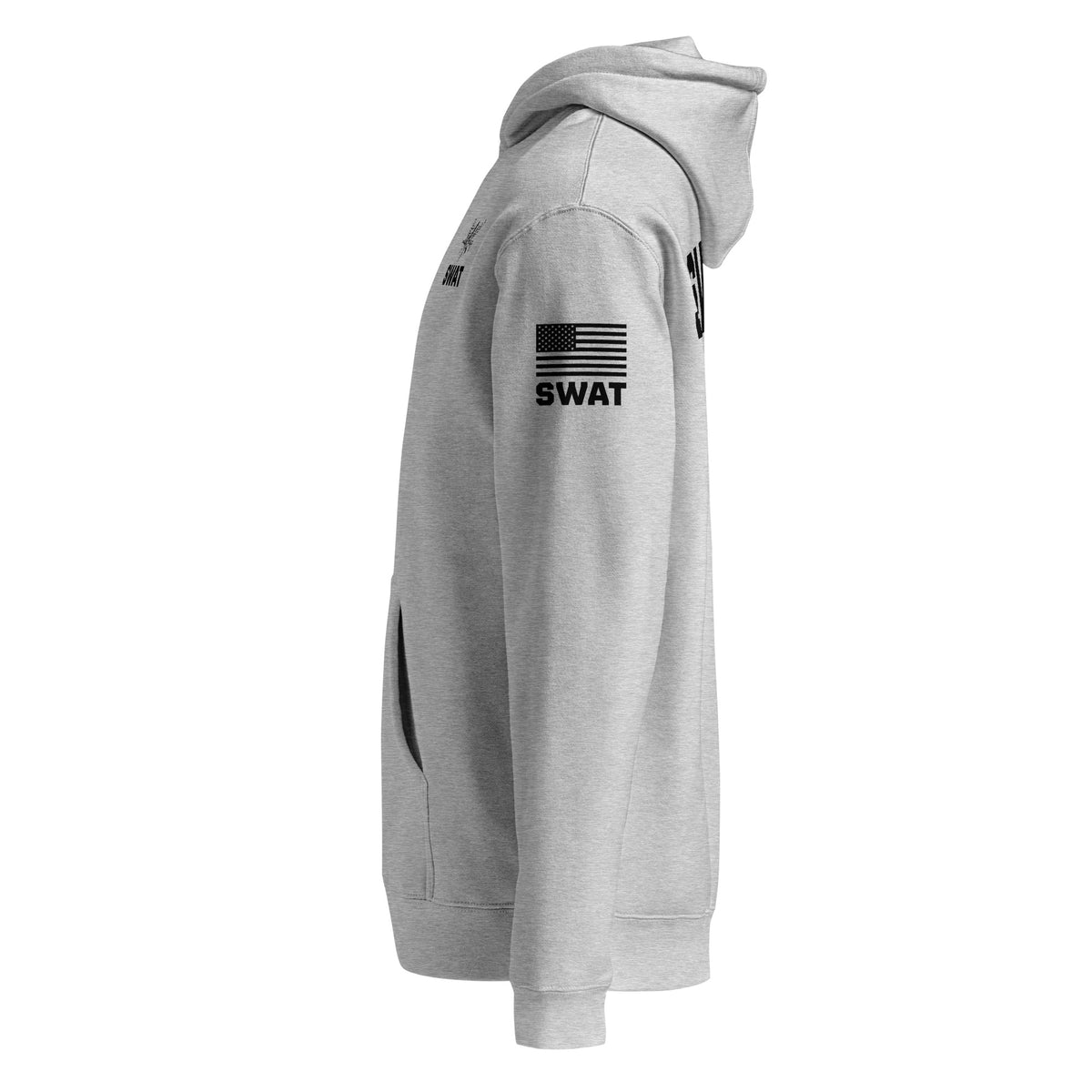 SWAT — Duty Wear Heavyweight Hoodie (Flag & Sleeve Identifier) — Grey Heather — Left-side view