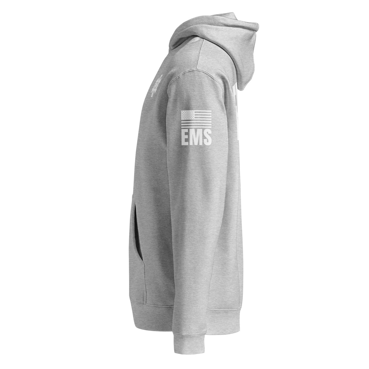 EMS — Duty Wear Heavyweight Hoodie (Flag & Sleeve Identifier) — Grey Heather — Left-side view