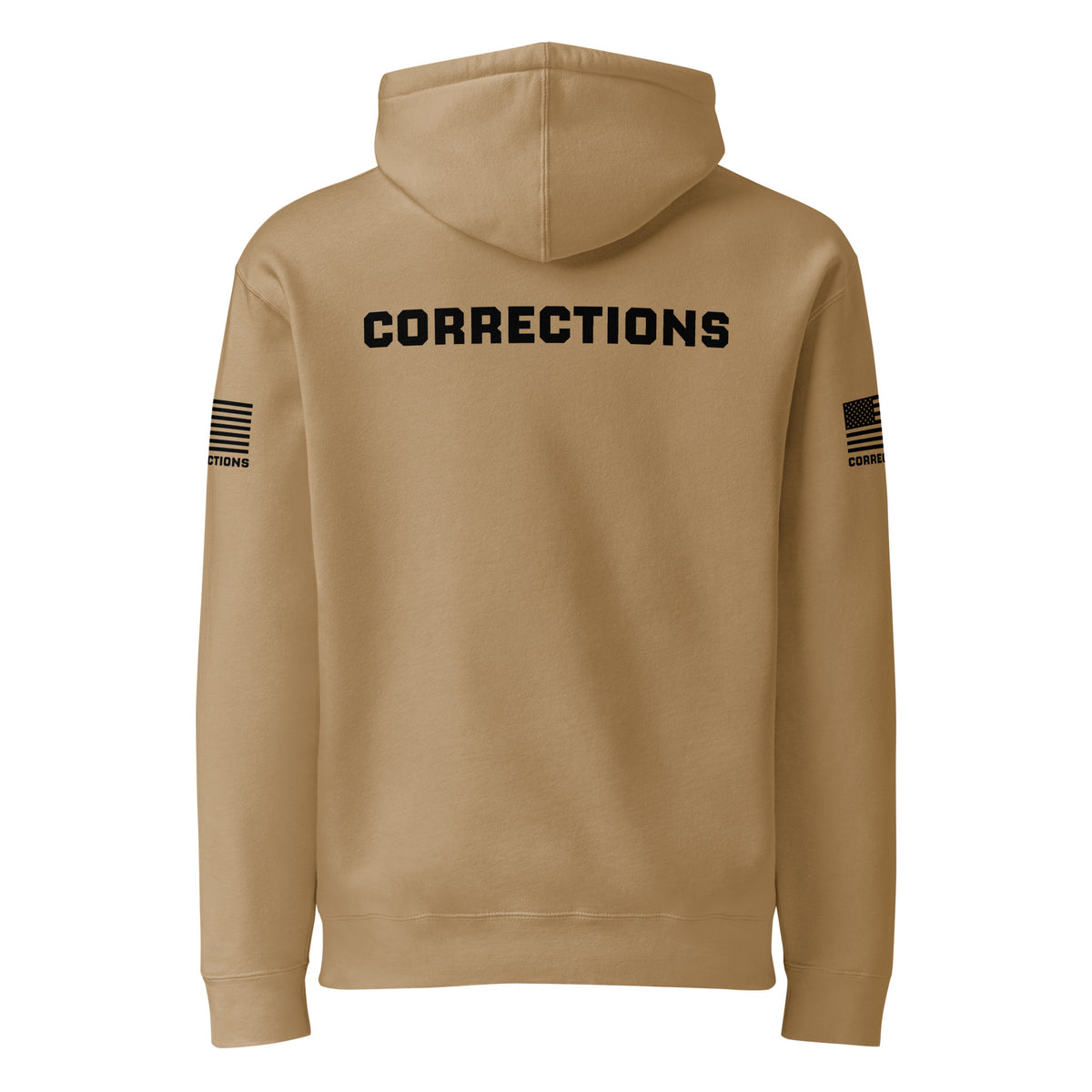 Corrections — Duty Wear Heavyweight Hoodie (Flag & Sleeve Identifier) — Sandstone — Back view