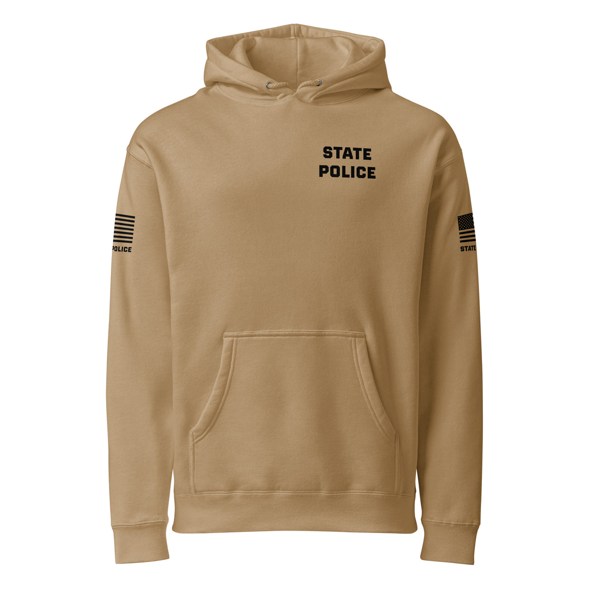State Police — Duty Wear Heavyweight Hoodie (Flag & Sleeve Identifier) — Sandstone — Front view