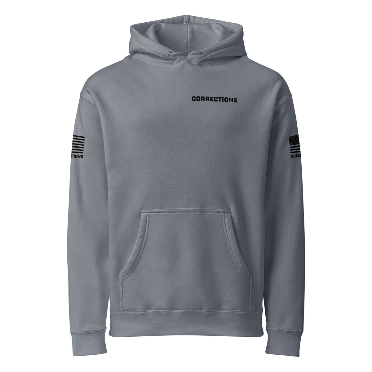 Corrections — Duty Wear Heavyweight Hoodie (Flag & Sleeve Identifier) — Storm Blue — Front view
