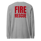 Fire Rescue long sleeve duty shirt with full sleeve identifiers in Athletic Heather, back view