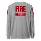 Fire Rescue long sleeve duty shirt with dual sleeve identifiers in Athletic Heather, back view