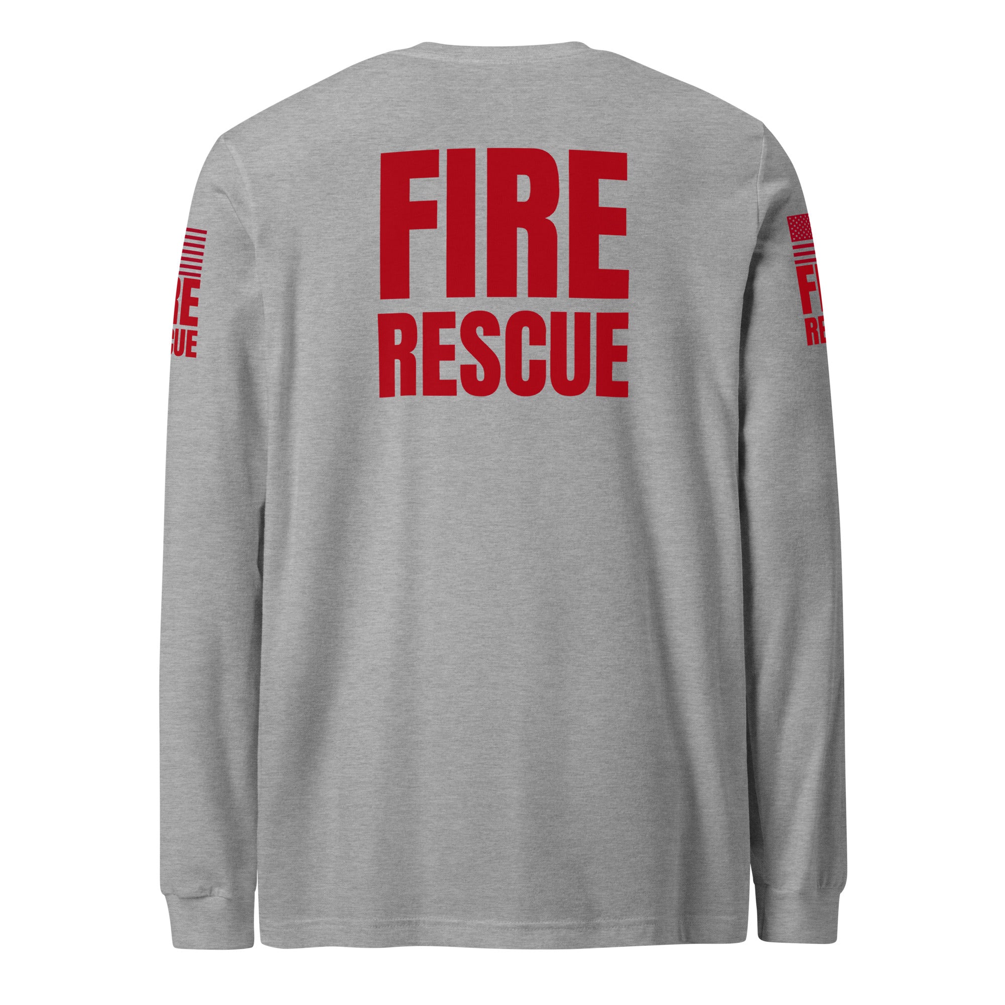 Fire Rescue long sleeve duty shirt with dual sleeve identifiers in Athletic Heather, back view