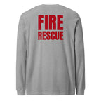 Fire Rescue long sleeve duty shirt with left sleeve identifier in Athletic Heather, back view