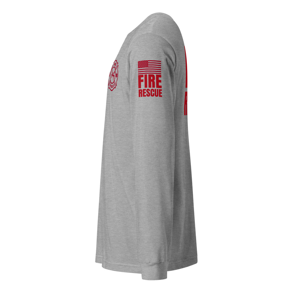 Fire Rescue long sleeve duty shirt with dual sleeve identifiers in Athletic Heather, left view