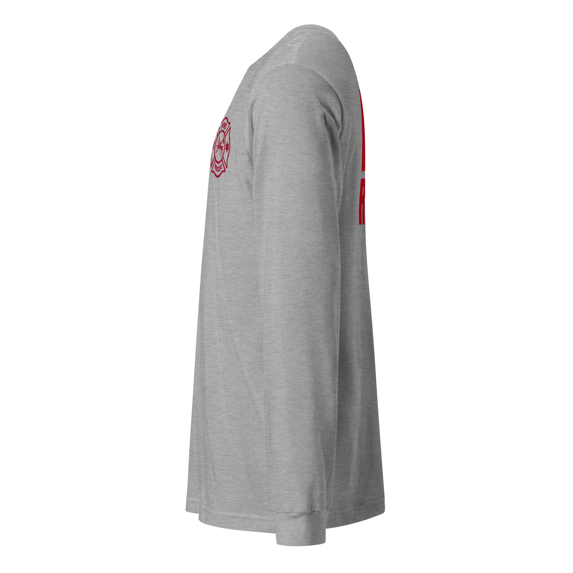 Fire Rescue long sleeve duty shirt with left sleeve identifier in Athletic Heather, left view