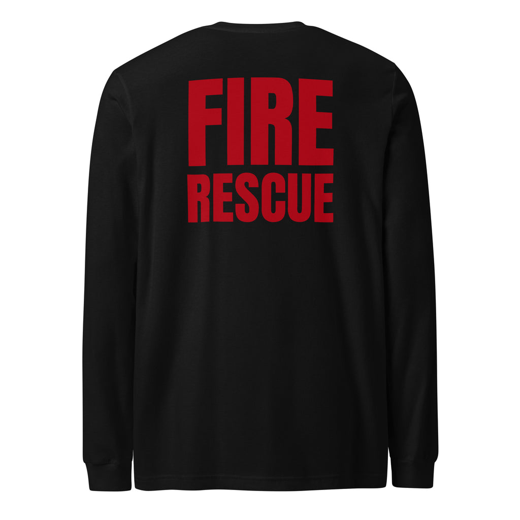 Fire Rescue long sleeve duty shirt with full sleeve identifiers in Black, back view