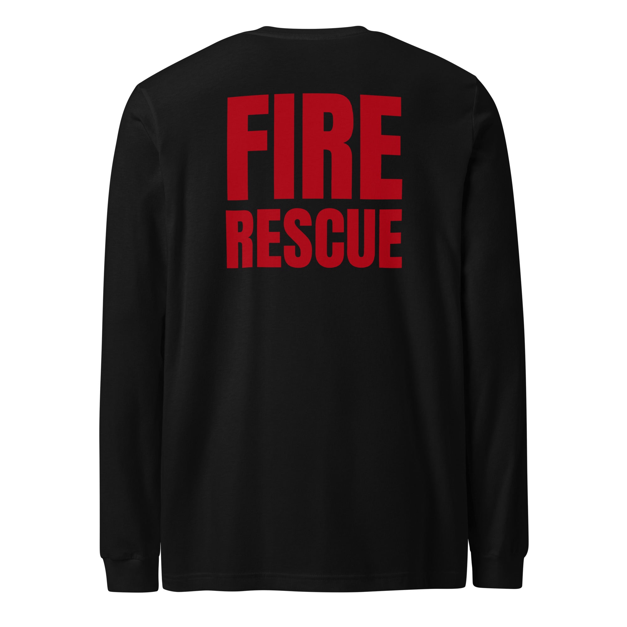 Fire Rescue long sleeve duty shirt with full sleeve identifiers in Black, back view