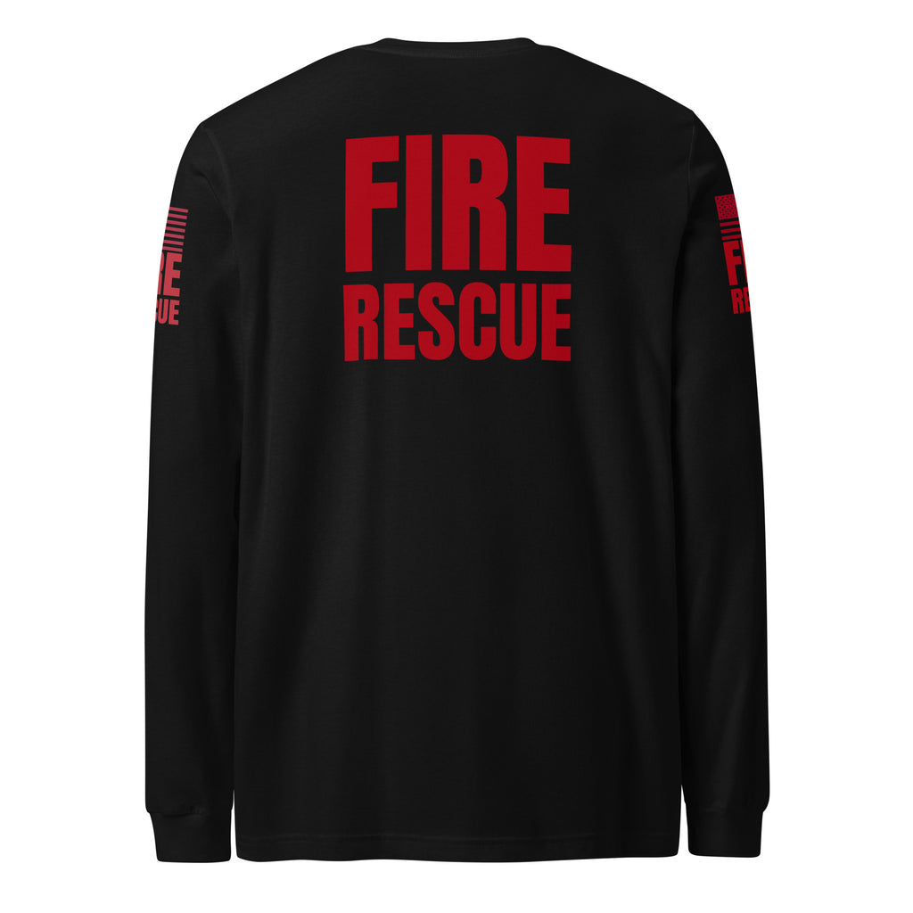 Fire Rescue long sleeve duty shirt with dual sleeve identifiers in Black, back view