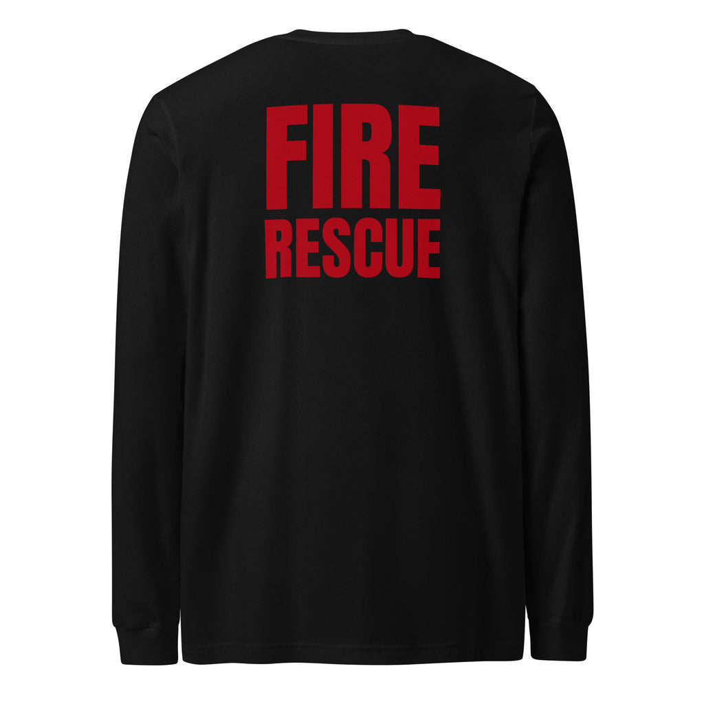 Fire Rescue long sleeve duty shirt with left sleeve identifier in Black, back view