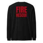 Fire Rescue long sleeve duty shirt with left sleeve identifier in Black, back view