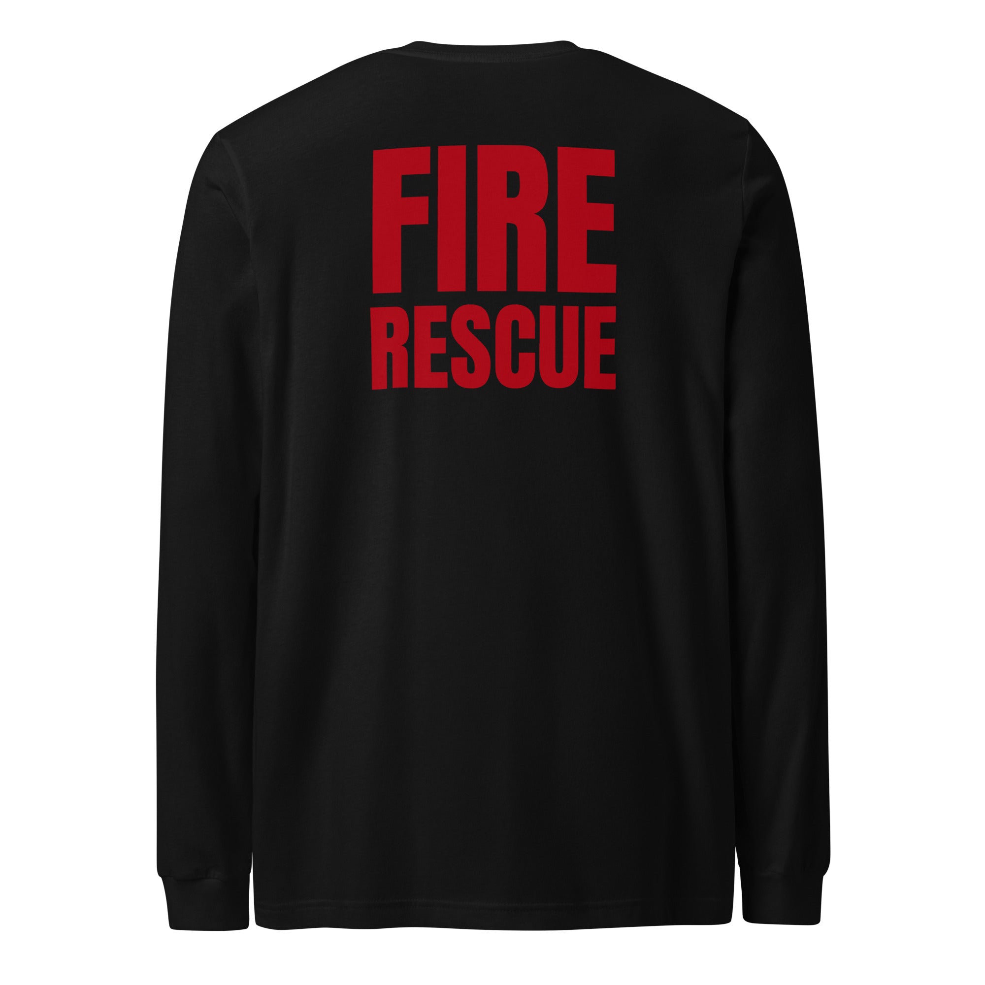 Fire Rescue long sleeve duty shirt with left sleeve identifier in Black, back view