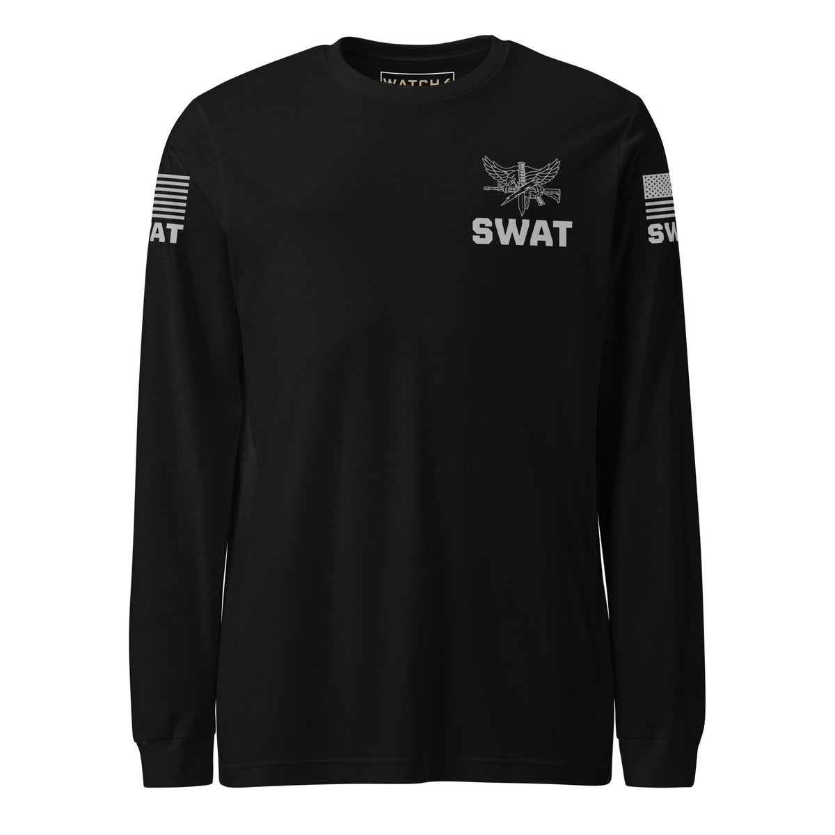 SWAT — Duty Wear Long Sleeve Shirt (Flag & Sleeve Identifier) — Black — Front view