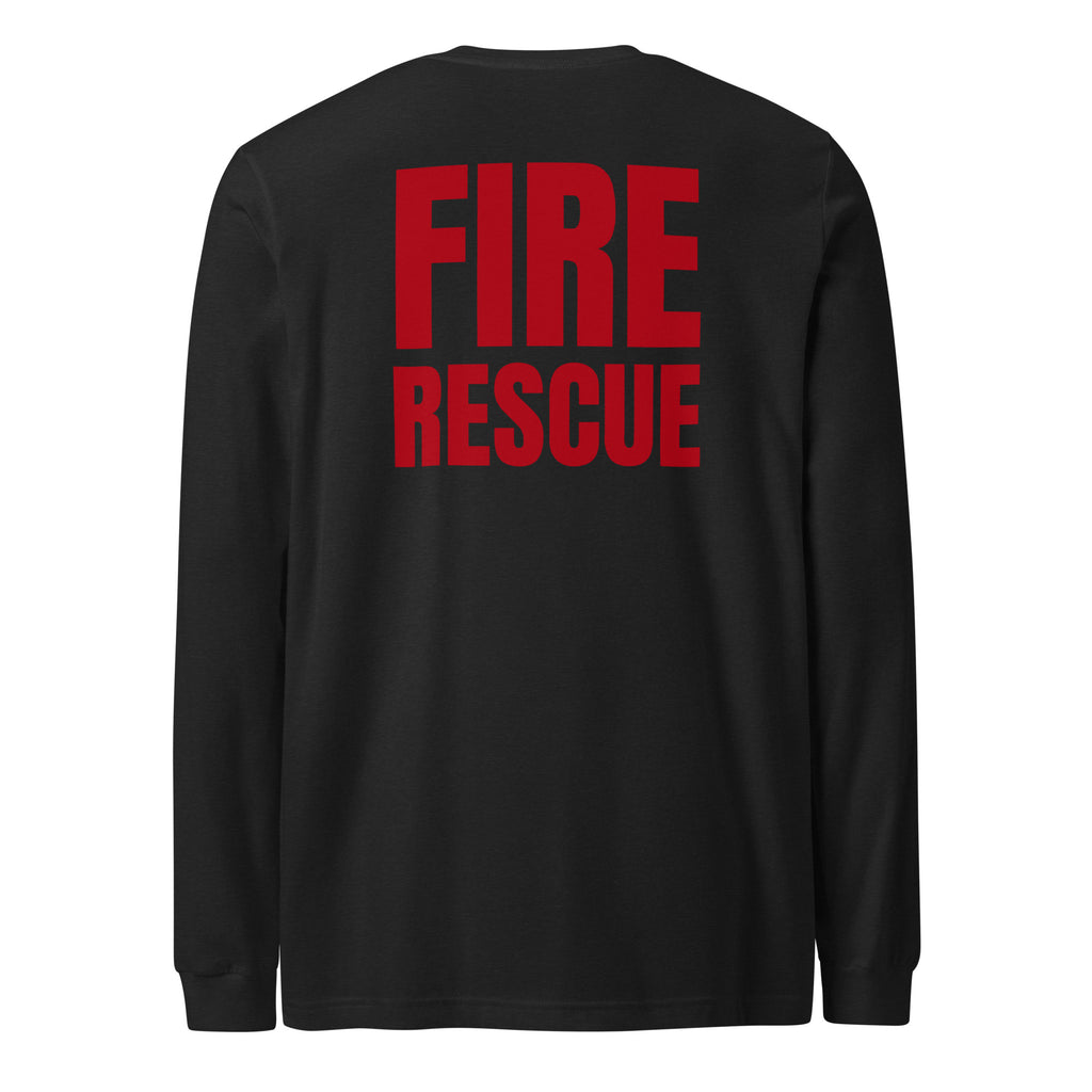 Fire Rescue long sleeve duty shirt with full sleeve identifiers in Black Heather, back view