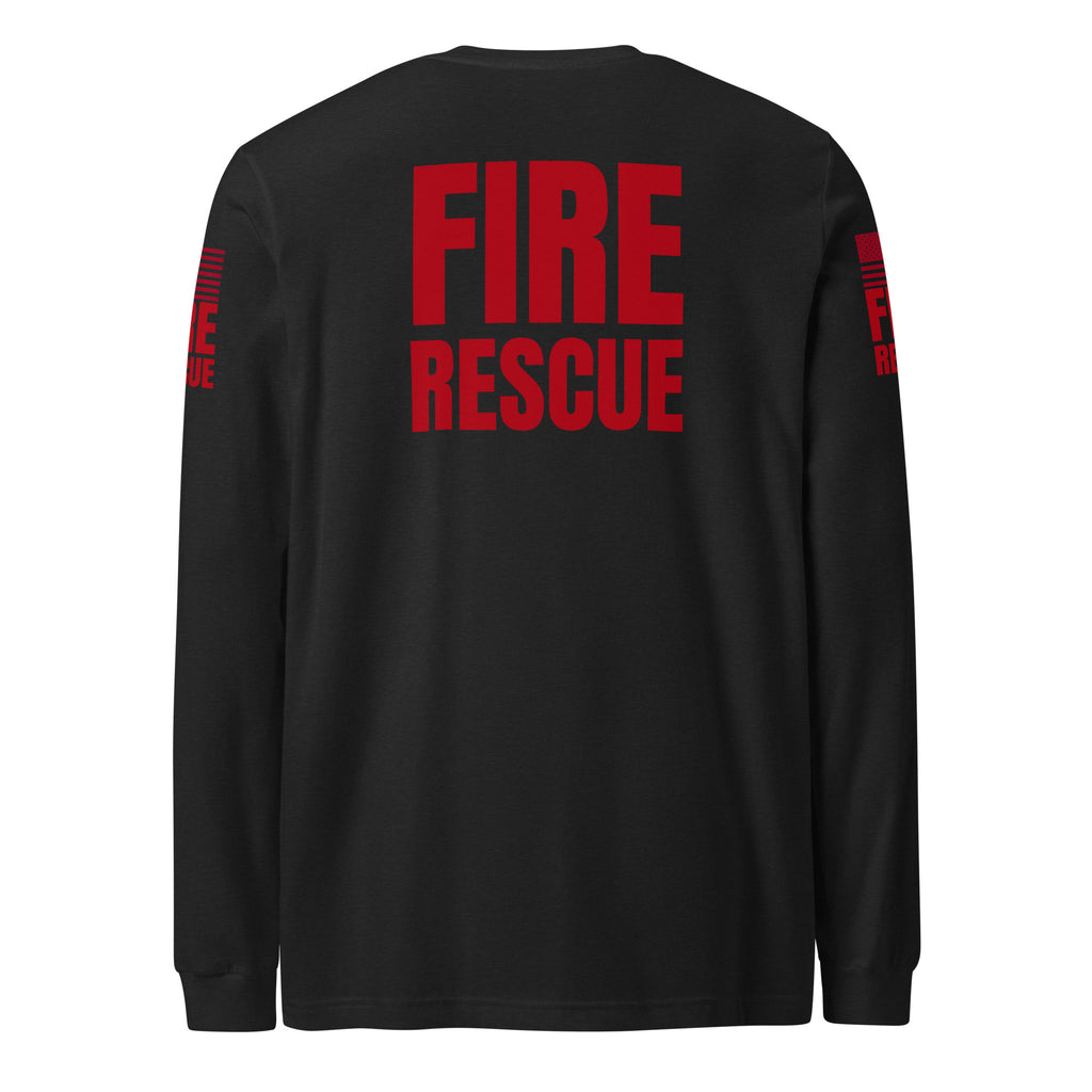 Fire Rescue long sleeve duty shirt with dual sleeve identifiers in Black Heather, back view
