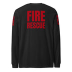 Fire Rescue long sleeve duty shirt with dual sleeve identifiers in Black Heather, back view