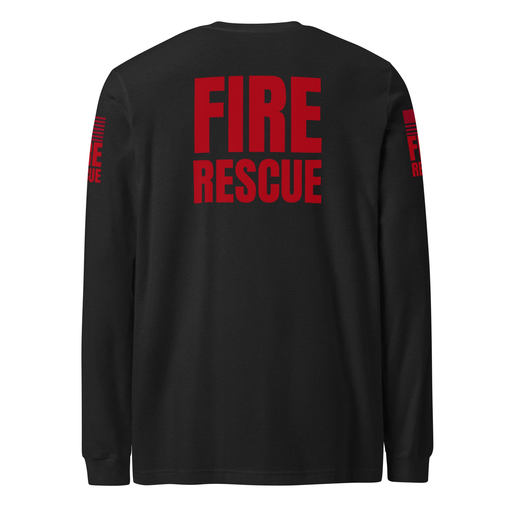 Fire Rescue long sleeve duty shirt with dual sleeve identifiers in Black Heather, back view