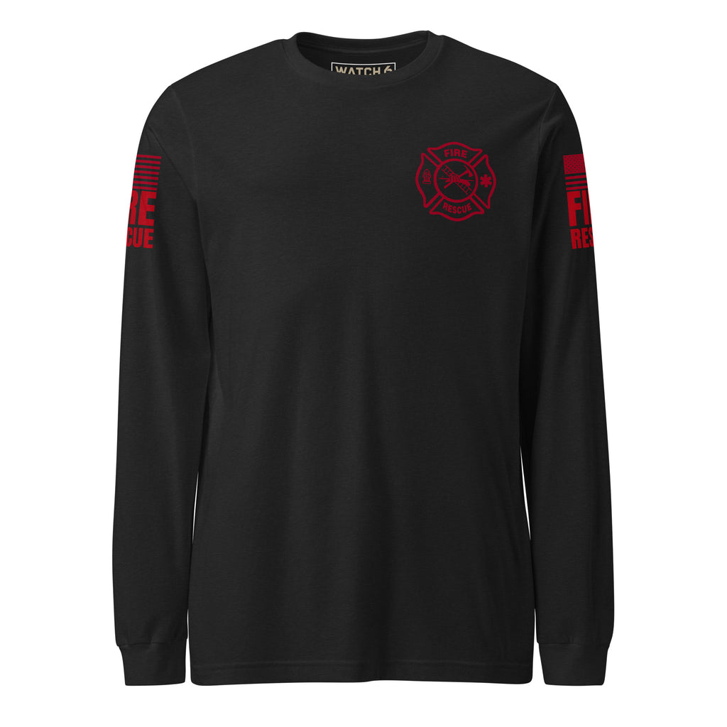 Fire Rescue long sleeve duty shirt with dual sleeve identifiers in Black Heather, front view