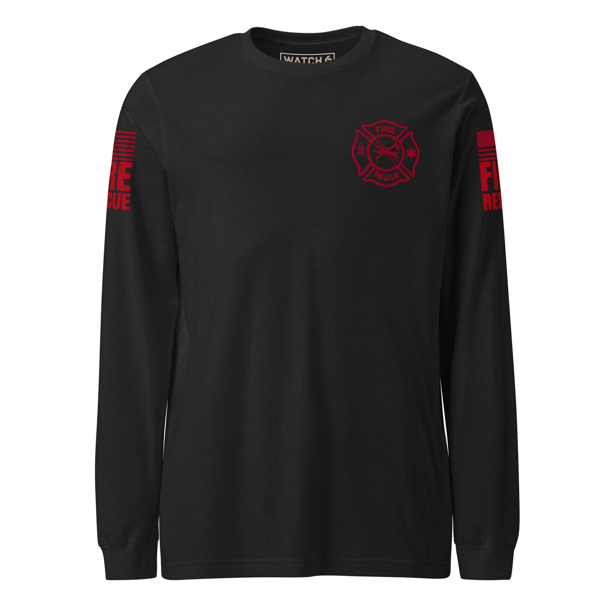 Fire Rescue long sleeve duty shirt with dual sleeve identifiers in Black Heather, front view