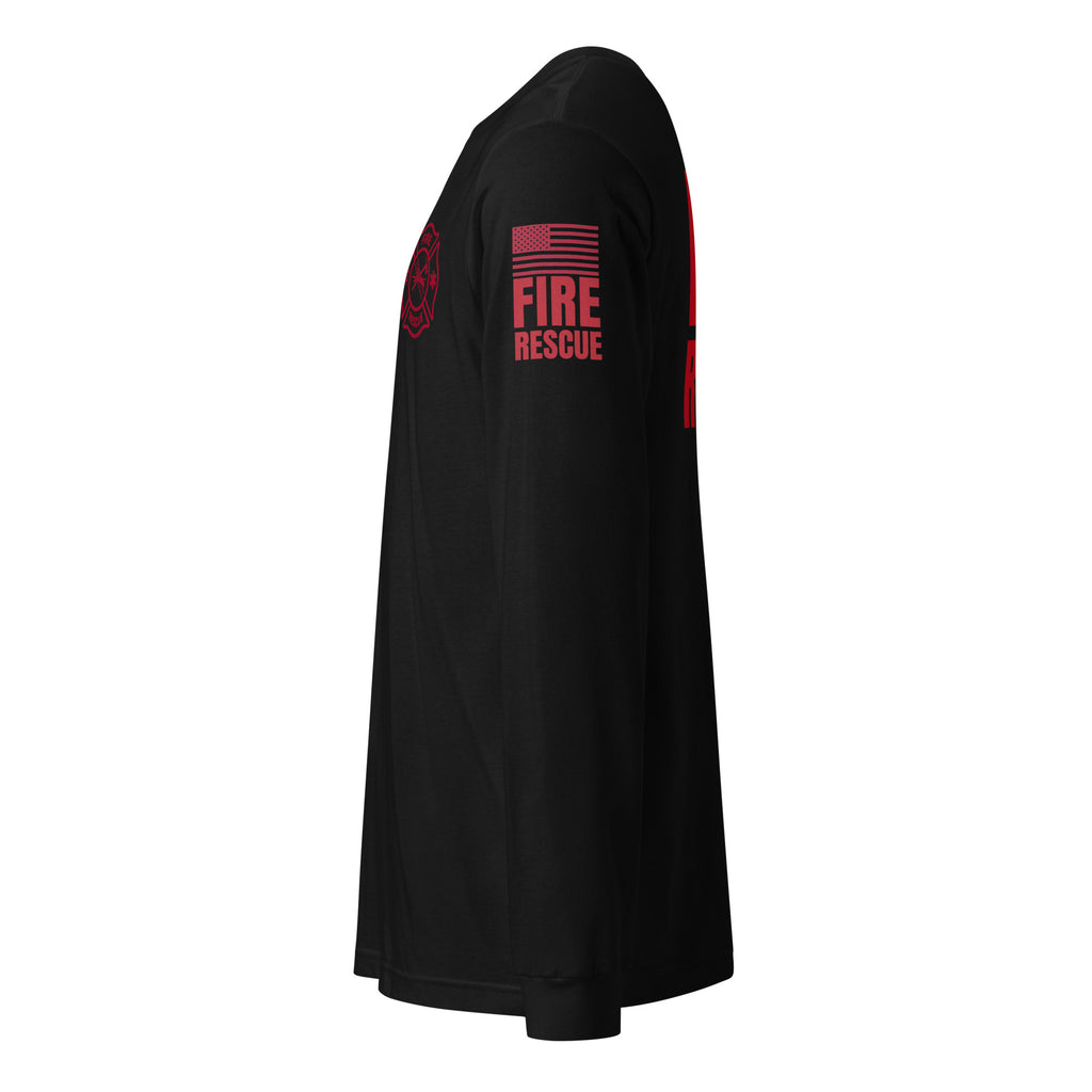 Fire Rescue long sleeve duty shirt with dual sleeve identifiers in Black, left view