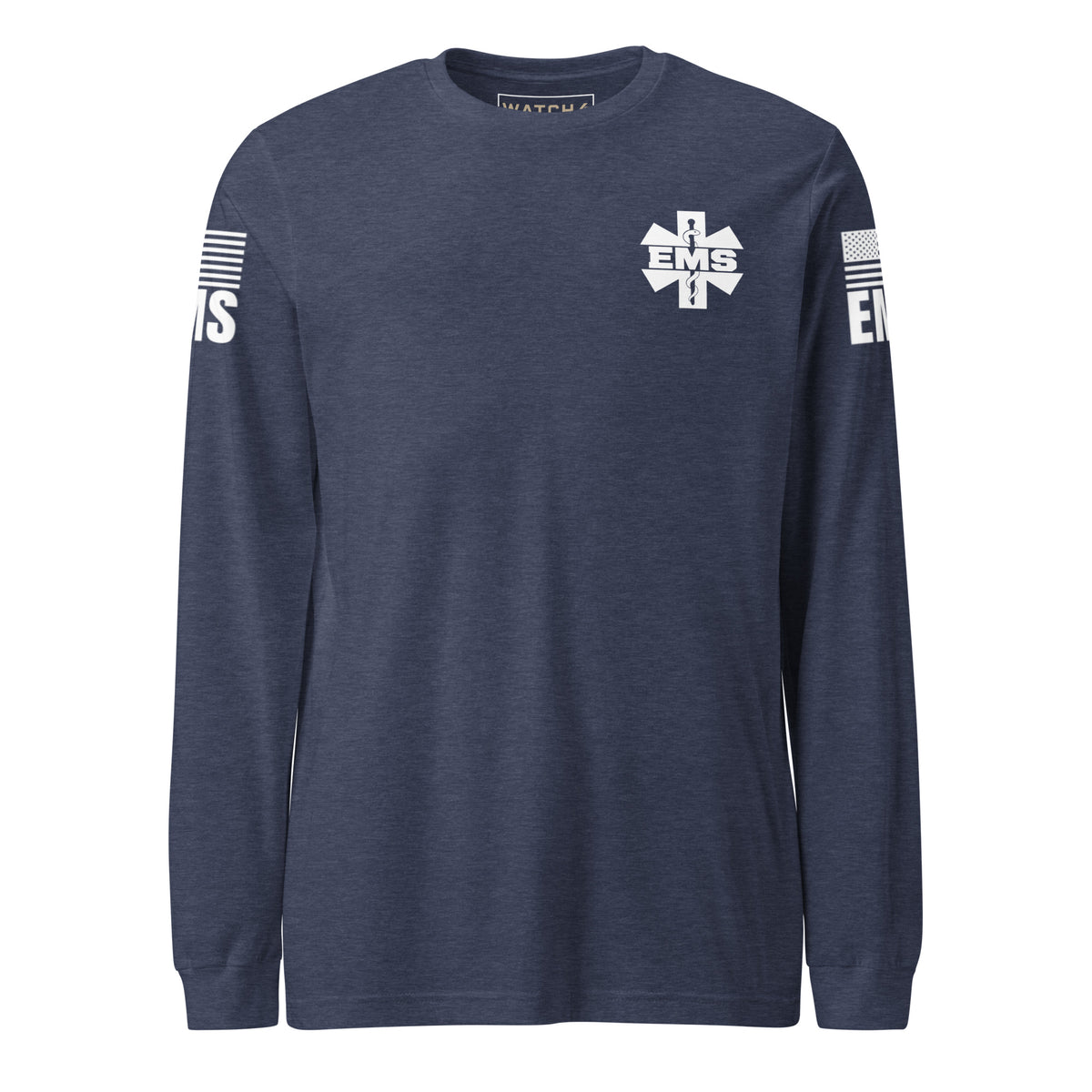 EMS — Duty Wear Long Sleeve Shirt (Flag & Sleeve Identifier) — Heather Navy — Front view