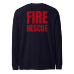 Fire Rescue long sleeve duty shirt with full sleeve identifiers in Navy, back view