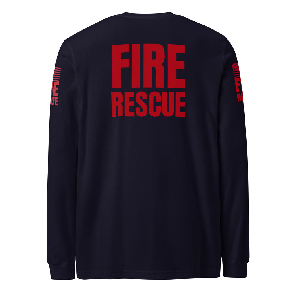 Fire Rescue long sleeve duty shirt with dual sleeve identifiers in Navy, back view