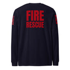 Fire Rescue long sleeve duty shirt with dual sleeve identifiers in Navy, back view