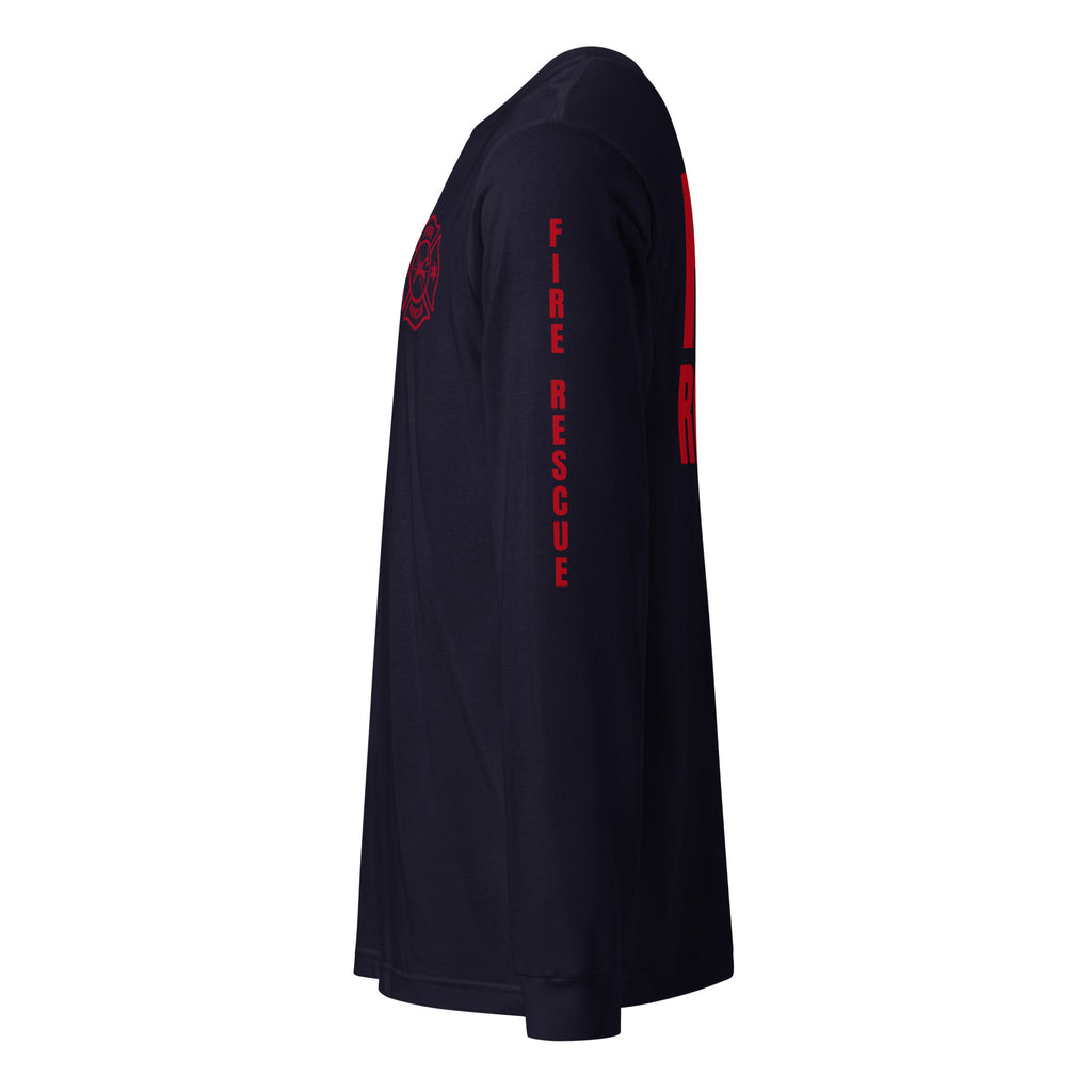 Fire Rescue long sleeve duty shirt with full sleeve identifiers in Navy, left view
