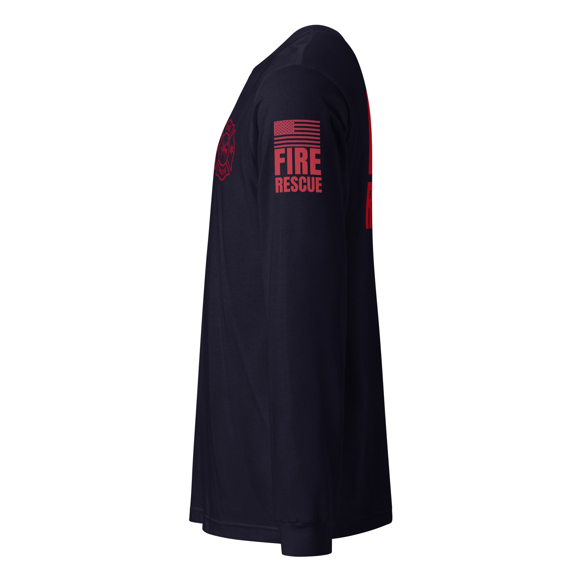 Fire Rescue long sleeve duty shirt with dual sleeve identifiers in Navy, left view
