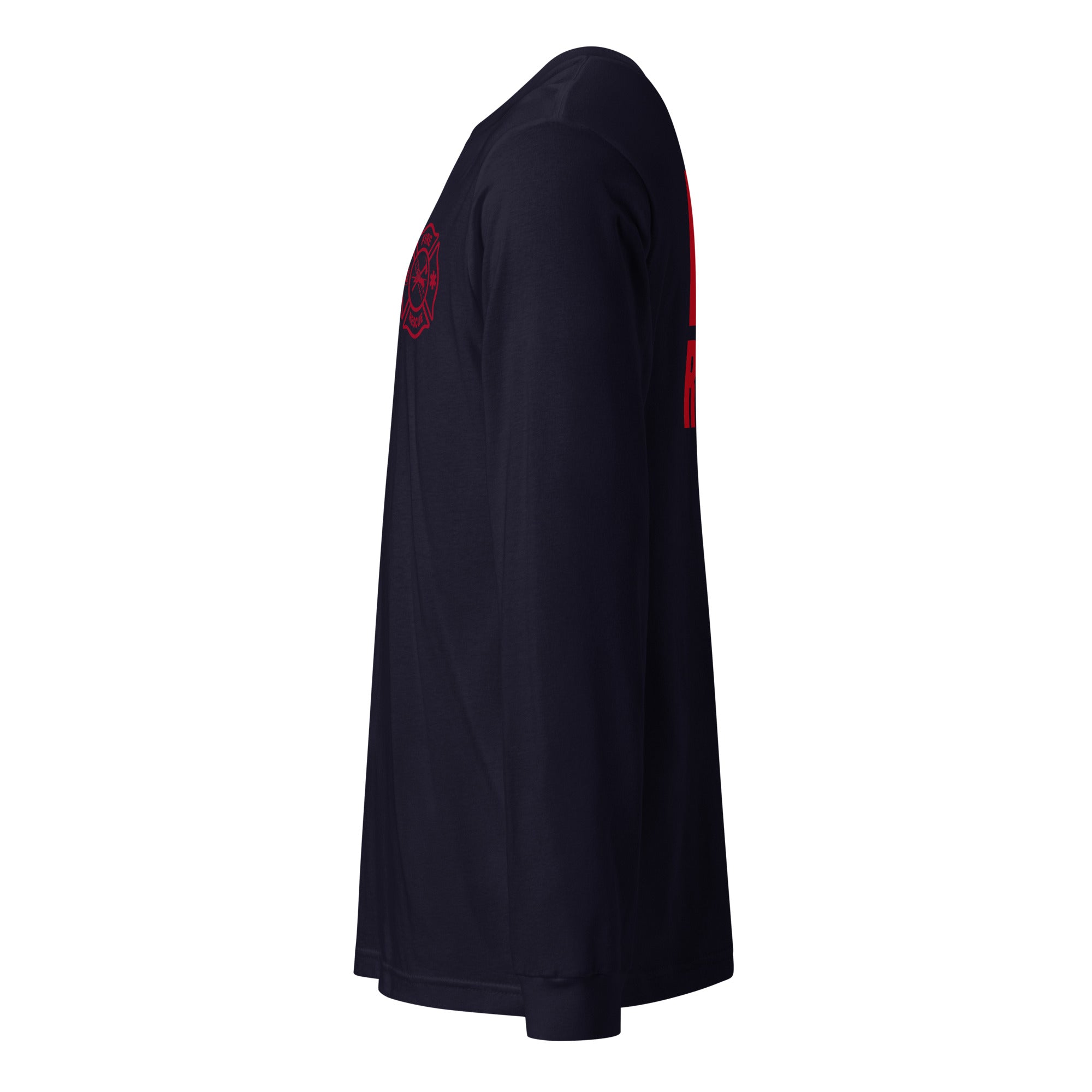 Fire Rescue long sleeve duty shirt with left sleeve identifier in Navy, left view