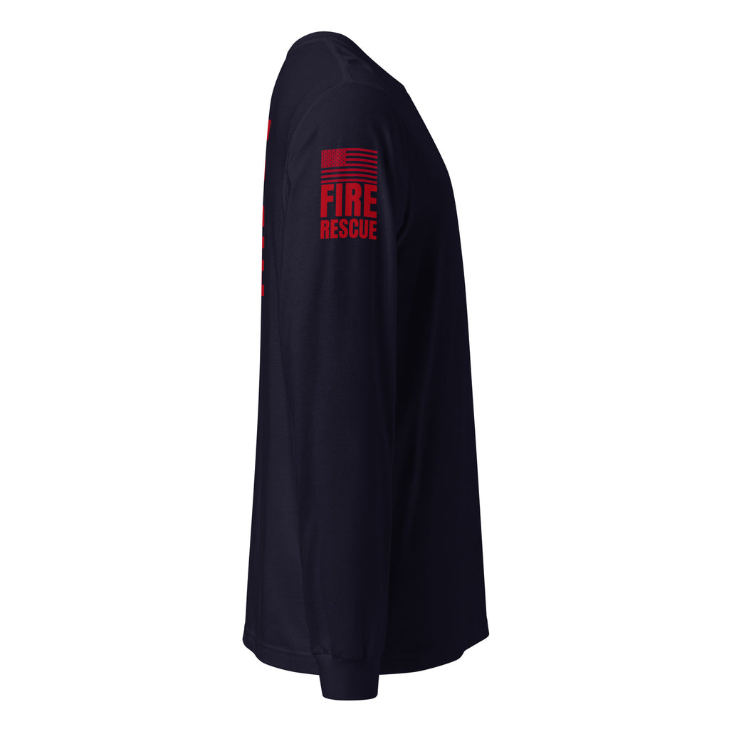 Fire Rescue long sleeve duty shirt with dual sleeve identifiers in Navy, right view