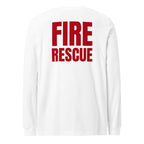 Fire Rescue long sleeve duty shirt with full sleeve identifiers in White, back view