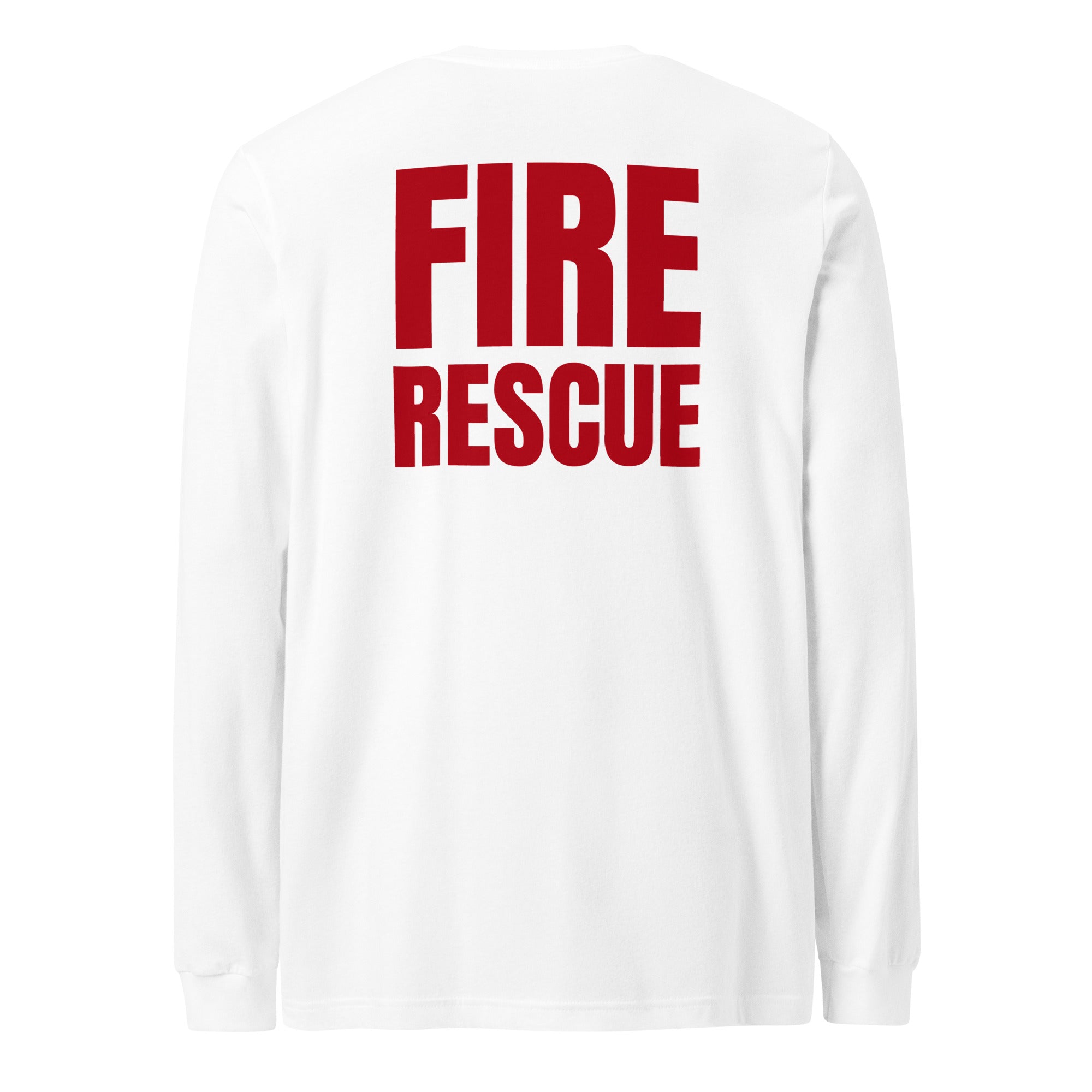 Fire Rescue long sleeve duty shirt with full sleeve identifiers in White, back view