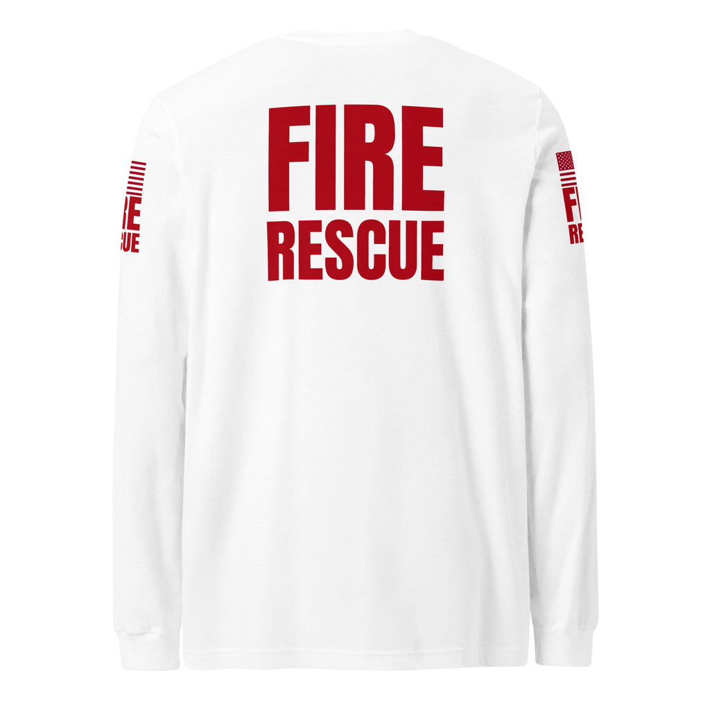 Fire Rescue long sleeve duty shirt with dual sleeve identifiers in White, back view
