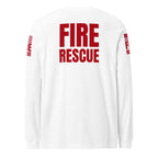 Fire Rescue long sleeve duty shirt with dual sleeve identifiers in White, back view