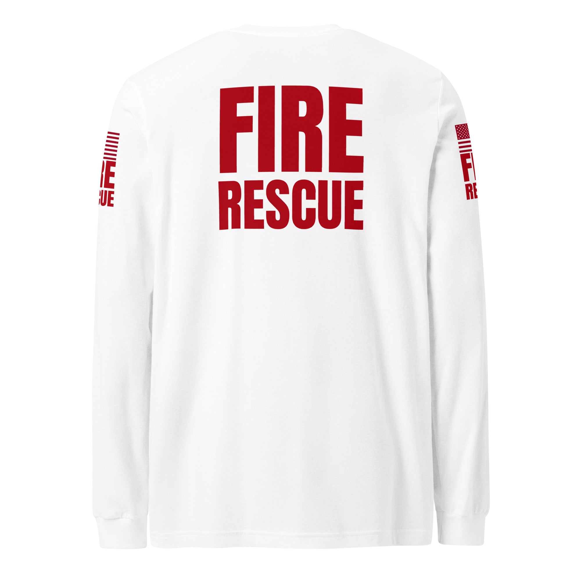 Fire Rescue long sleeve duty shirt with dual sleeve identifiers in White, back view