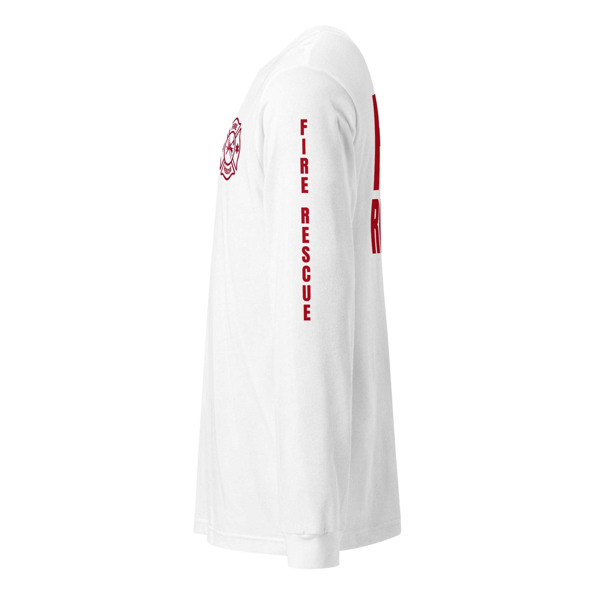 Fire Rescue long sleeve duty shirt with full sleeve identifiers in White, left view