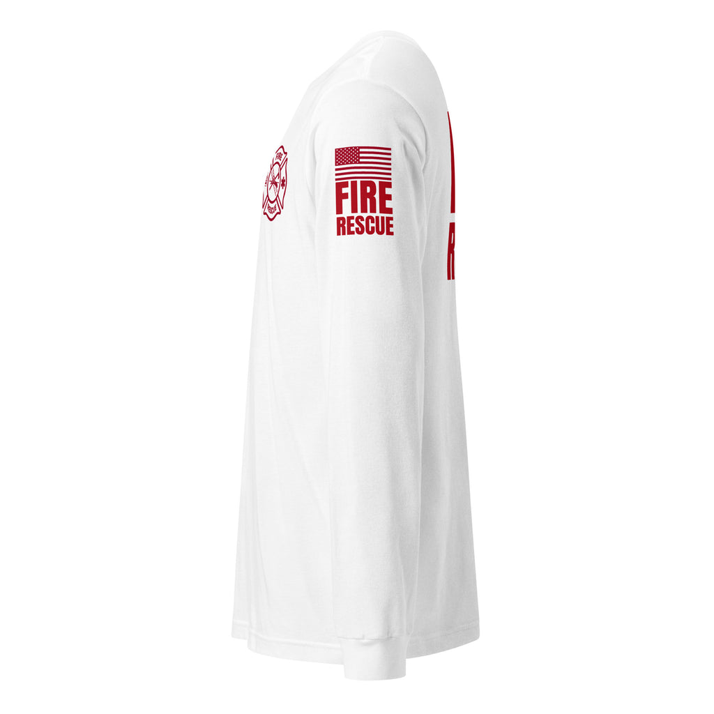 Fire Rescue long sleeve duty shirt with dual sleeve identifiers in White, left view