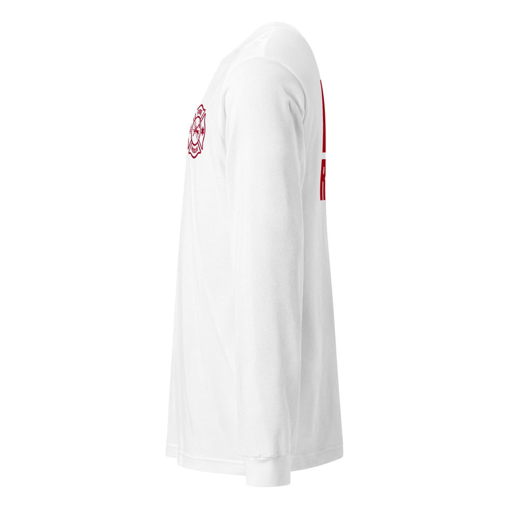 Fire Rescue long sleeve duty shirt with left sleeve identifier in White, left view