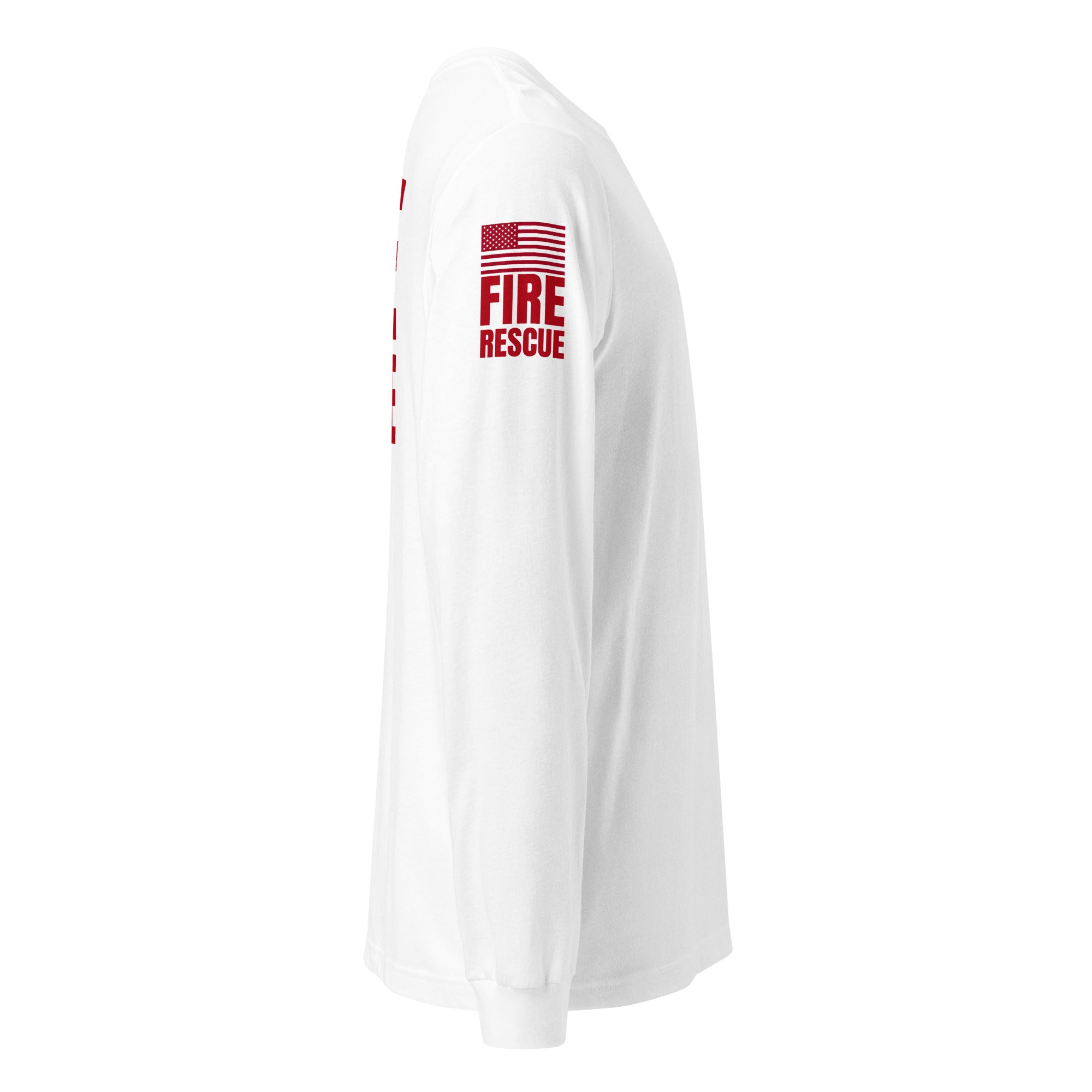 Fire Rescue long sleeve duty shirt with dual sleeve identifiers in White, right view