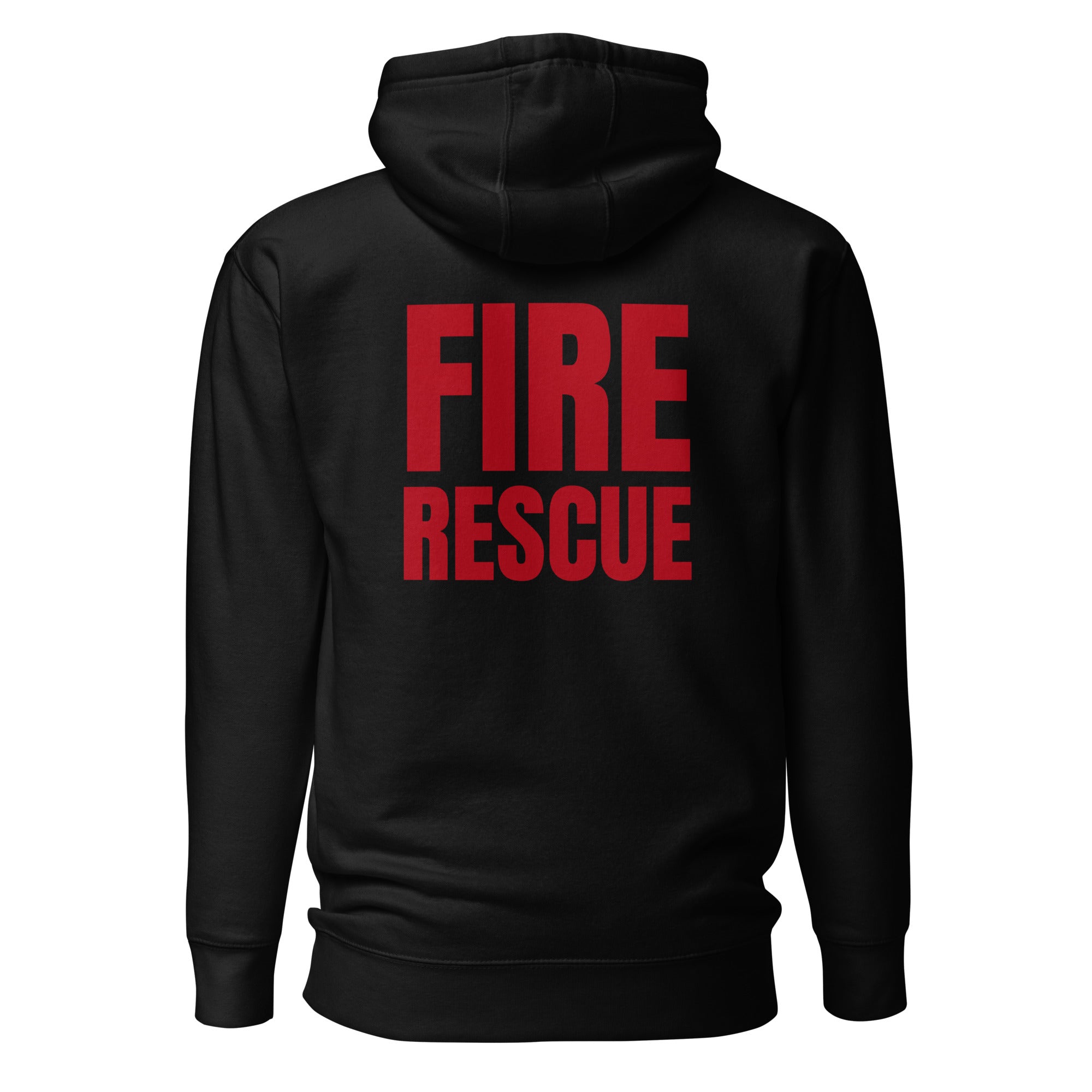 Fire Rescue on-duty premium hoodie in Black, back view