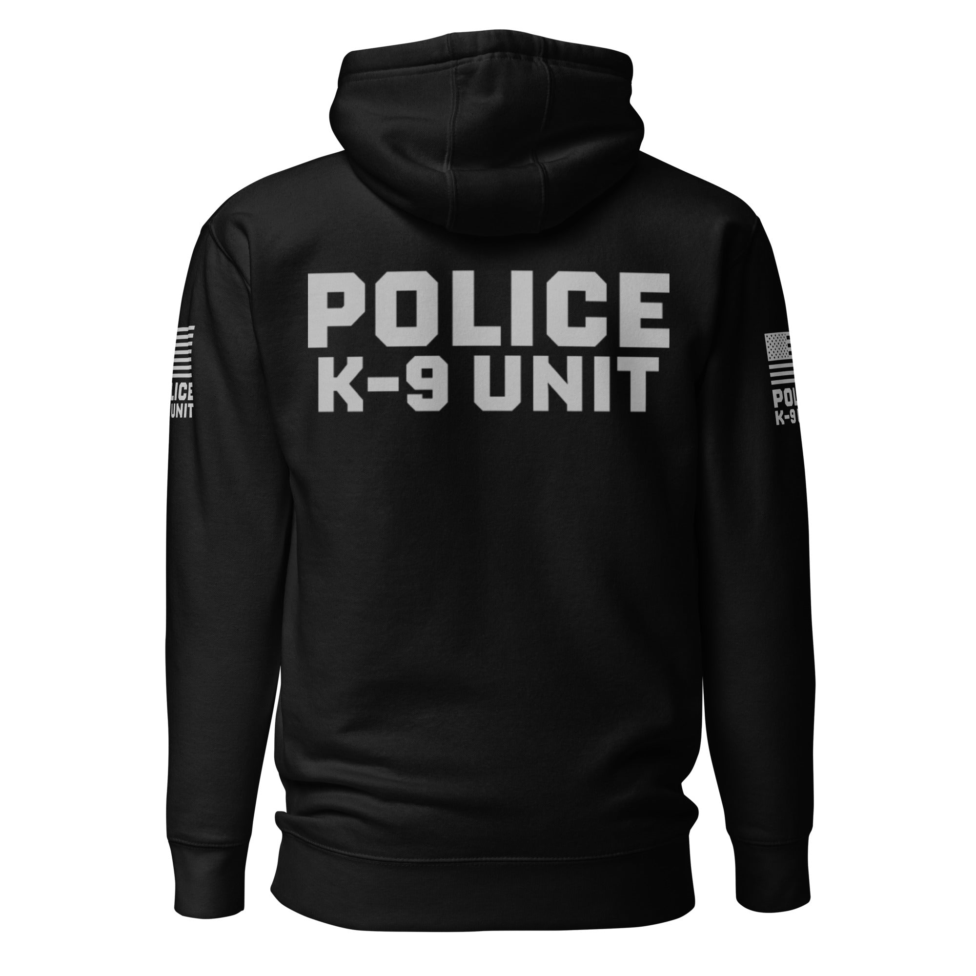 Police K-9 Unit - Premium Duty Wear / RAID Hoodie (Flag & Sleeve Identifiers) in Black - back view