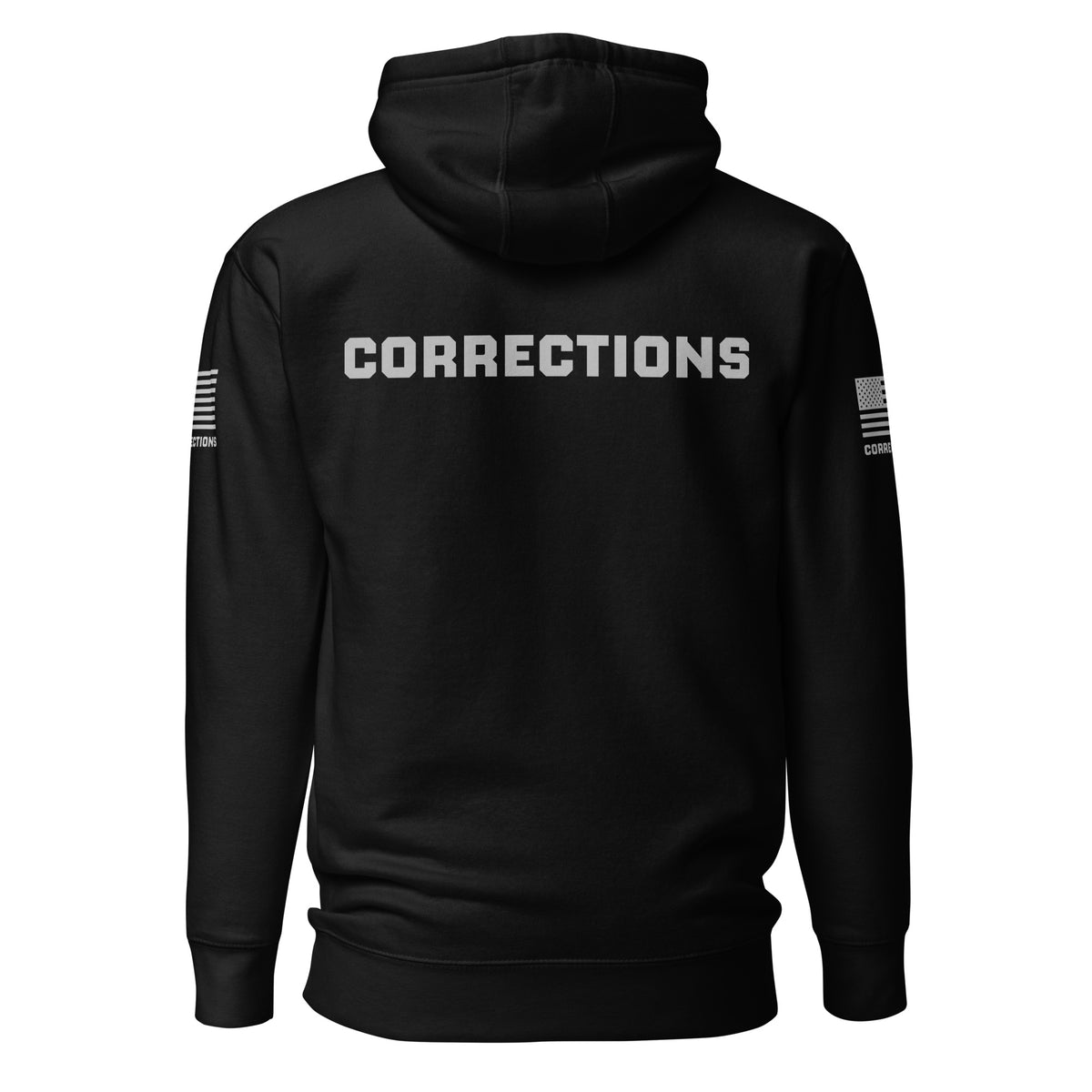 Corrections — Duty Wear Premium Hoodie (Flag & Sleeve Identifier) — Black — Back view