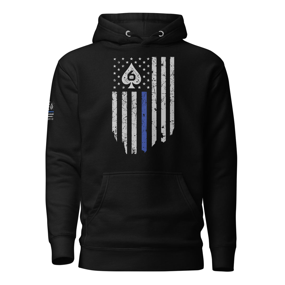 Thin Blue Line — Signature Honor Series Flag Hoodie — Black, front view