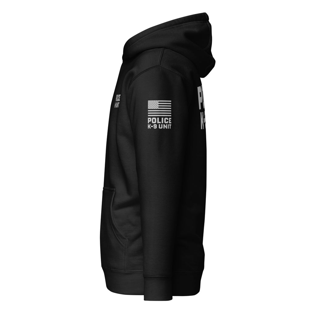 Police K-9 Unit - Premium Duty Wear / RAID Hoodie (Flag & Sleeve Identifiers) in Black - left-side view