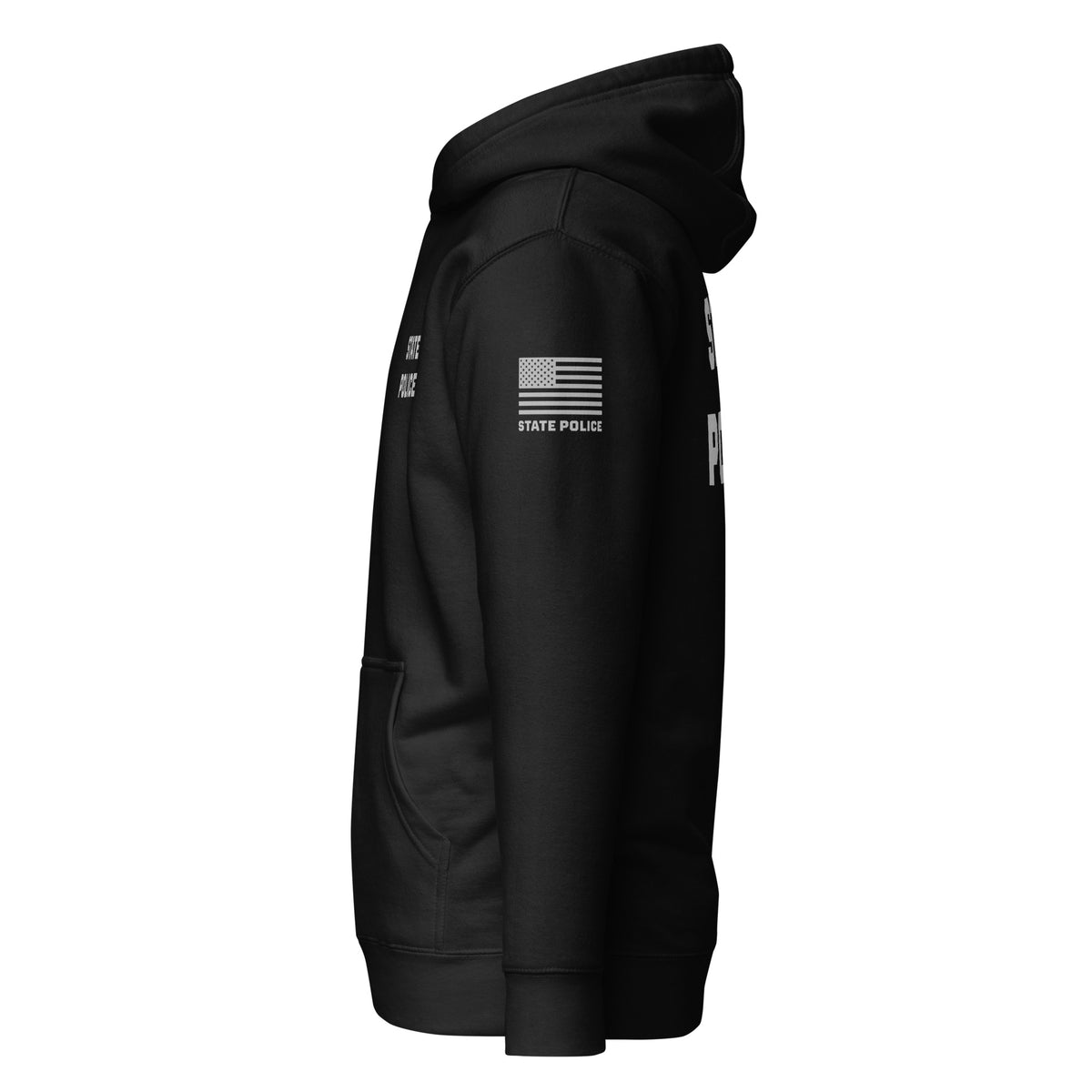 State Police — Duty Wear Premium Hoodie (Flag & Sleeve Identifier) — Black — Left-side view