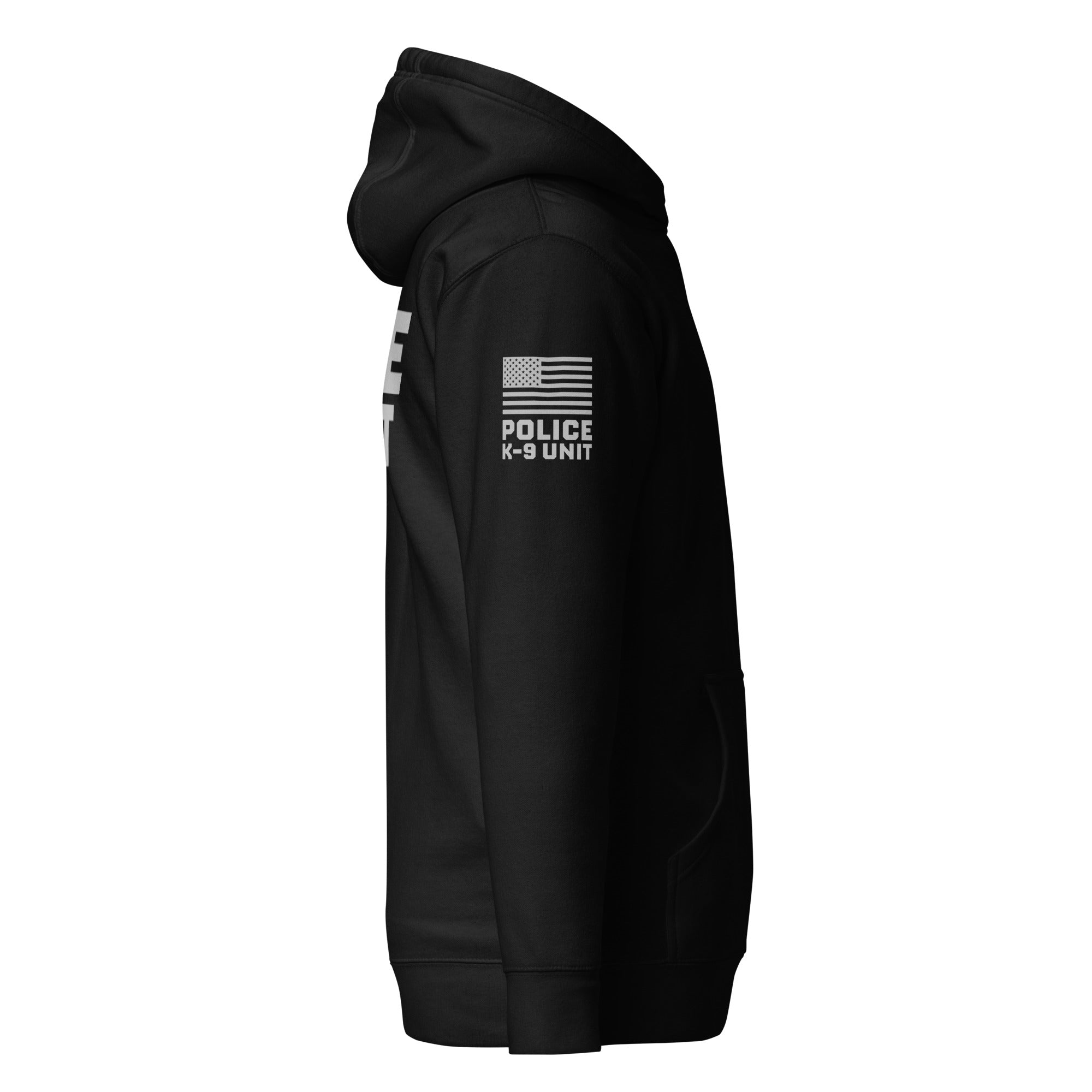 Police K-9 Unit - Premium Duty Wear / RAID Hoodie (Flag & Sleeve Identifiers) in Black - right-side view