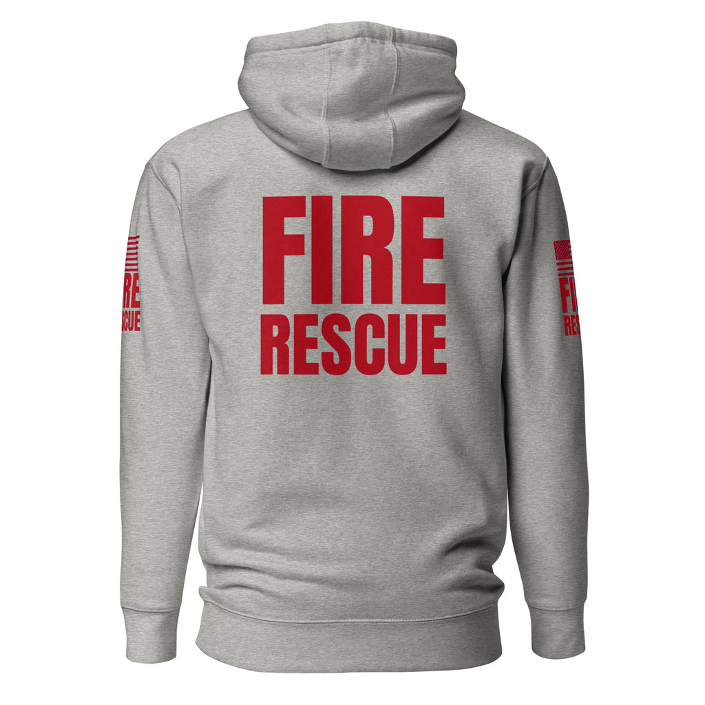 Fire Rescue on-duty hoodie with dual sleeve identifiers in Carbon Grey, back view